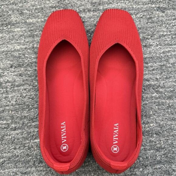 VIVAIA Shoes US 9 EURO 40.5 Square-Toe V-Cut Flats Margot 2.0 Red Ballet Knit - Picture 8 of 13